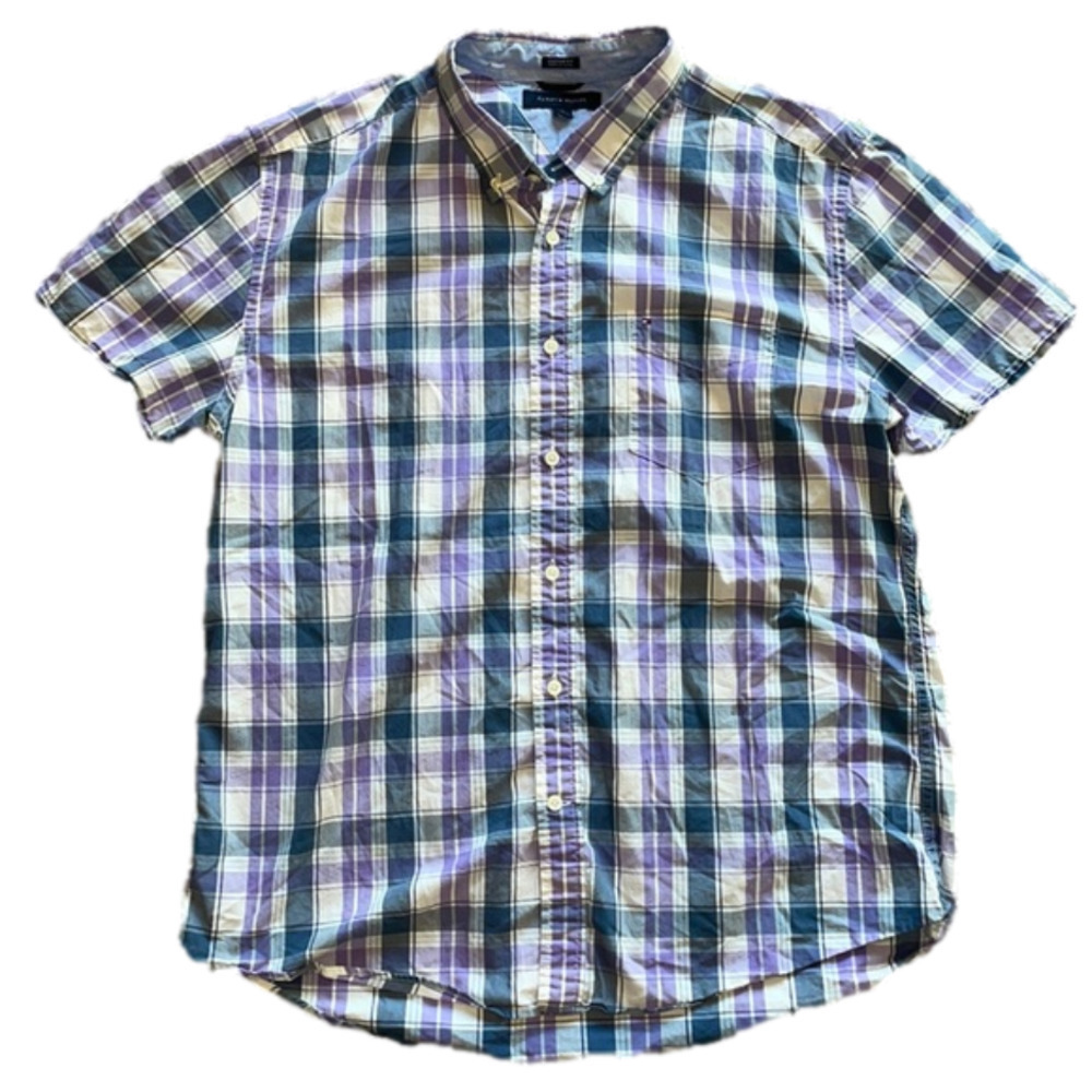 Tommy Hilfiger Mens XL Purple Plaid Short Sleeve Shirt